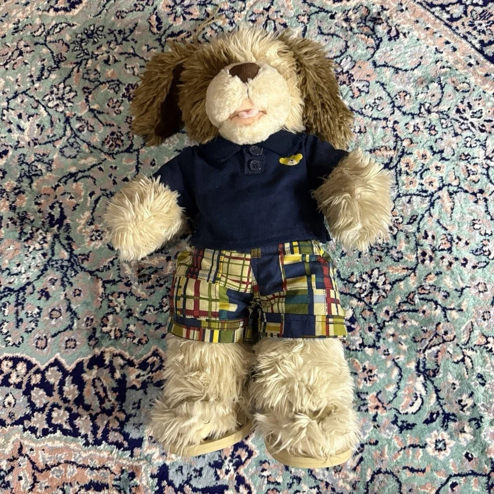 Build a Bear Plush SCRUFFY PUPPY Patch Spots Brown Cream‎ Shaggy Preppy
